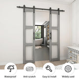 BARNSMITH 18in x 84in Double Glass Barn Door with 6.6FT Sliding Door Hardware Kit Included & Handle,3-Panel Frosted Glass Solid Wood Slab with Water-Proof PVC Surface,Pre-Drilled Easy Assembly,Grey BARNSMITH