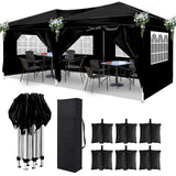Susici 10x20 Pop Up Canopy Outdoor Tent Party Tent with 6 Sidewalls, Wedding Party Tent Outdoor Canopy Waterproof UV50 Canopy Tent Event Shelter for Parties, 6 pcs Weight Bag,Carry Bag,Black susici