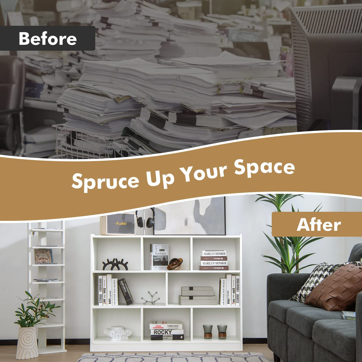 Giantex Wood 8 Cube Bookcase, Open Freestanding 3-Tier Bookshelf, Multipurpose Display Shelf for Living Room, Bedroom, Children's Playroom, Reading Room Giantex