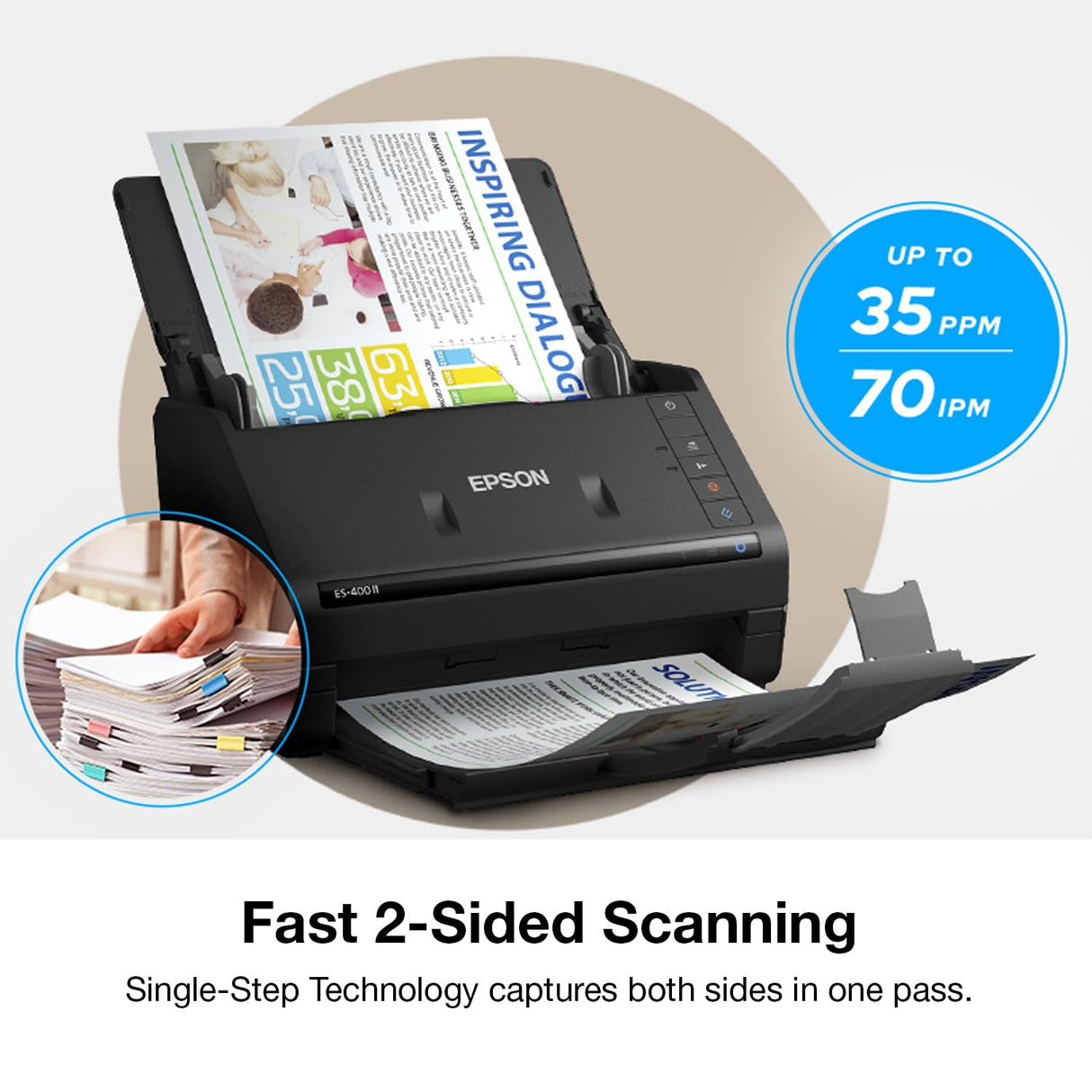 Epson Workforce ES-400 II Color Duplex Desktop Document Scanner for PC and Mac, with Auto Document Feeder (ADF) and Image Adjustment Tools, ES-400 II Epson