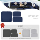 BULEXYARD 13 Piece High Back Outdoor Furniture Sets with Fire Pit, Luxury Patio Sectional Couch Sofa 12-Seater Modular, Comfortable Extra Large Wide Deep Backyard Seating Conversation Set, Grey & Blue BULEXYARD