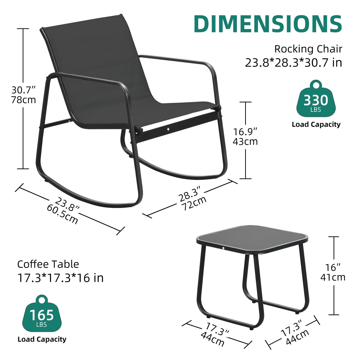 YITAHOME 3 Piece Patio Furniture Set with Rocking Bistro Chairs and Glass Table, Textilene Fabric Small Outdoor Conversation Furniture Set for Backyard, Lawn, Garden, Balcony, Poolside (Black - WoodArtSupply