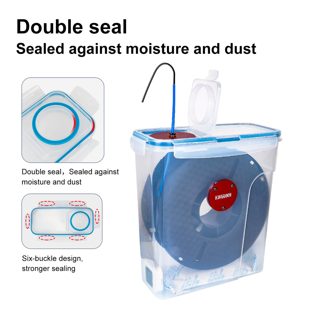 Kingroon Filament Dryer Box with PLA+ Black Filament, 3D Printer Filament Dry Box Keeping Filament Dry During 3D Printing 4L Compatible with 0.5/1KG PLA Filament and PETG TPU ABS Material POJECITY