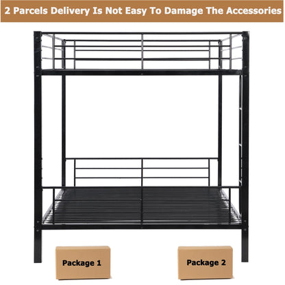 ZMIZAKOY Queen Over Queen Bunk Bed for Kids Adults Teens, Metal Bunk Bed Queen Over Queen Size with Ladder and Full-Length Guardrails and Slats Support for Boys Girls, Space-Saving,Easy Assemble