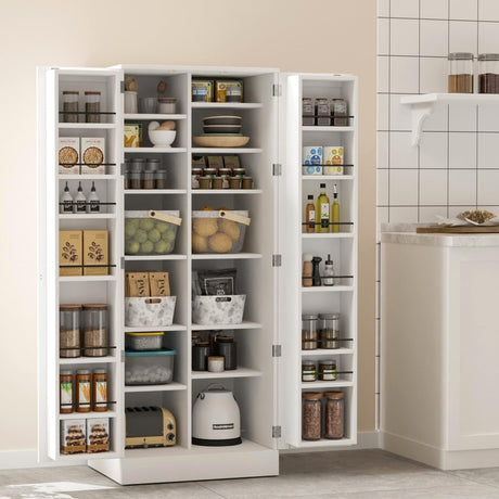 VINGLI Pantry Cabinet,59" Tall White Kitchen Storage Cabinet with 2 Doors and Adjustable Shelves, Food Storage Freestanding Cupboard for Small Space in Dining Room, Living Room VINGLI