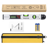 Proster 0-225° Digital Angle Finder Protractor - Aluminum Angle Gauges 225° 16 inch Backlit LCD Protractor with Horizontal and Vertical for Carpenter Woodworking Home Decoration Proster