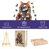 Jigfoxy Wooden Puzzle for Adults, Cat Wooden Jigsaw Puzzles for Adults, Unique Animal Shape Wood Cut Puzzles, Christmas Thanksgiving Gifts for Family Friend(S-8.3 * 6.6in-80pcs) Jigfoxy