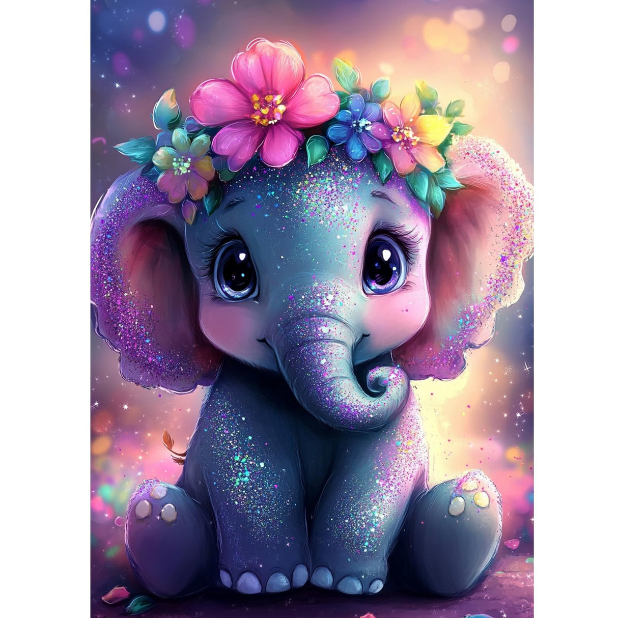 KEYIFA Diamond Art Kits for Adults, DIY Diamond Painting Baby Elephant, Round Full Drill, 5D Animal Diamonds Dots Mosaic Painting, Crystal Gem Arts Craft for Home Wall Decor 30x40cm KEYIFA