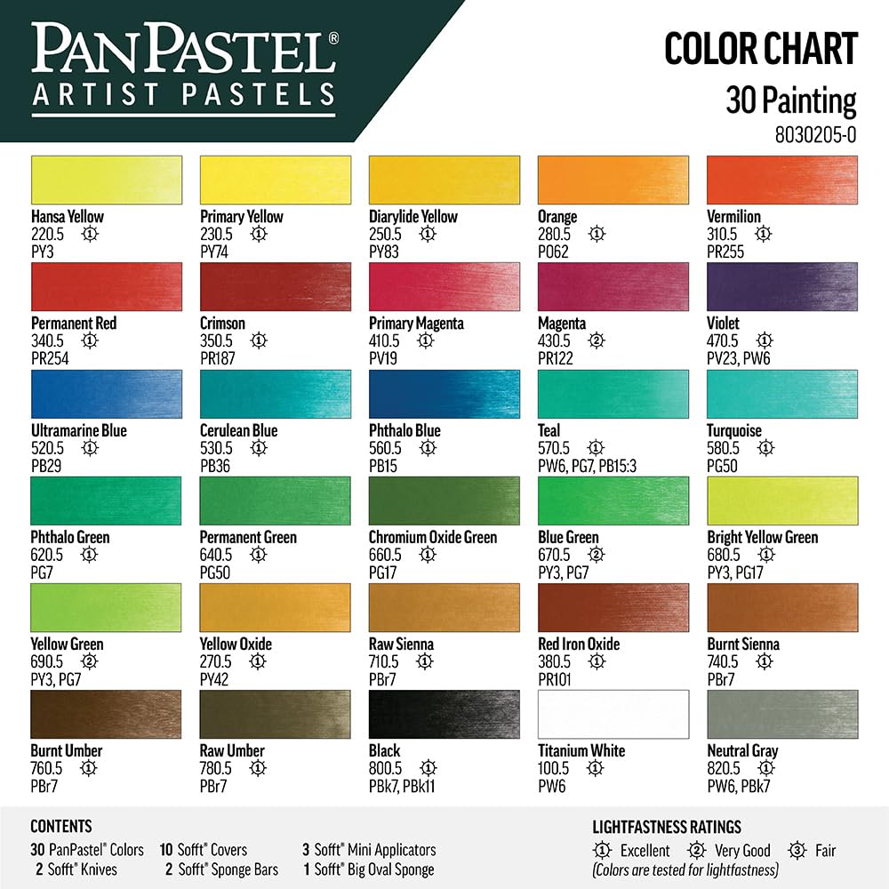 PanPastel Artist Pastels by GOLDEN, Painting Set, 30 Color, Professional Artist Pastels, Unique Pan Format (cake-like) PanPastel