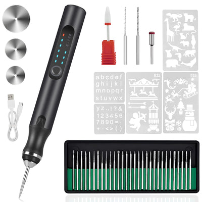 HOTROSE Electric Engraving Pen with 37 Bits, USB Rechargeable Cordless Engraving Machine, Portable DIY Rotary Engraver for Jewelry Wood Glass Stone Carving (Black)