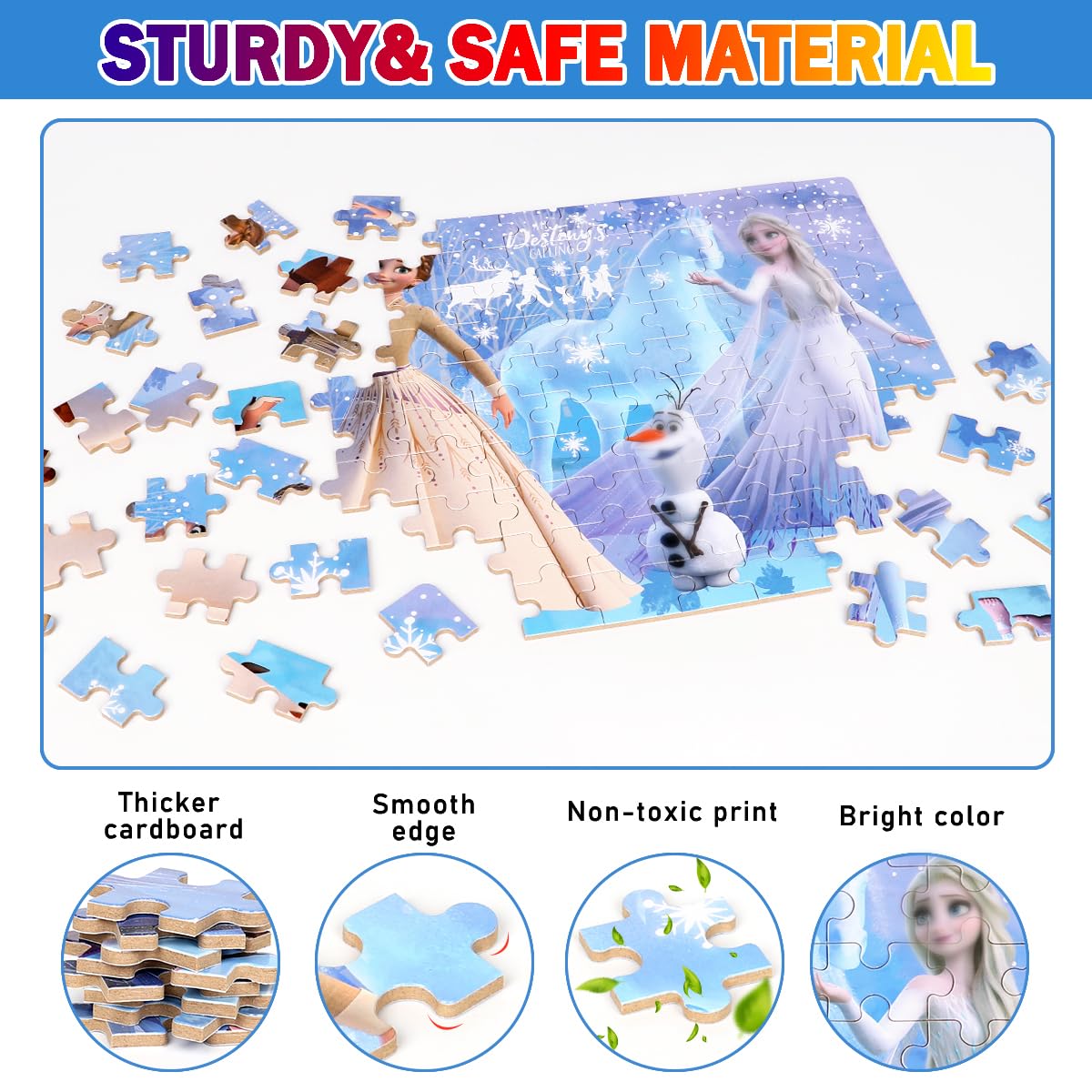 Puzzles for Kids Ages 4-8,Kids Puzzles in a Metal Box,Winter Princess Puzzles,Children Boys Girls Learning Educational Puzzles Packed in Tin Box,100 Pieces wieewg