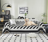 Tritard Boho Couch Cover Reversible Striped Sectional Couch Covers Black White Sofa Loveseat Covers Chenille Cushion Covers with Tassel Washable Couch Protector for Dogs Pet Futon Cover (71"-134") Tritard
