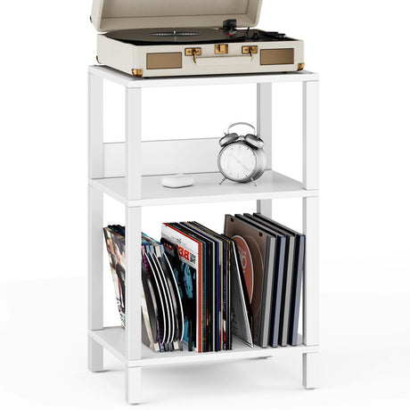 TUTOTAK Record Player Stand with Storage Up to 100 Albums,Record Storage Table,3 Tier End Table,Side Table for Living Room, Bedroom, White TB01BW075 TUTOTAK