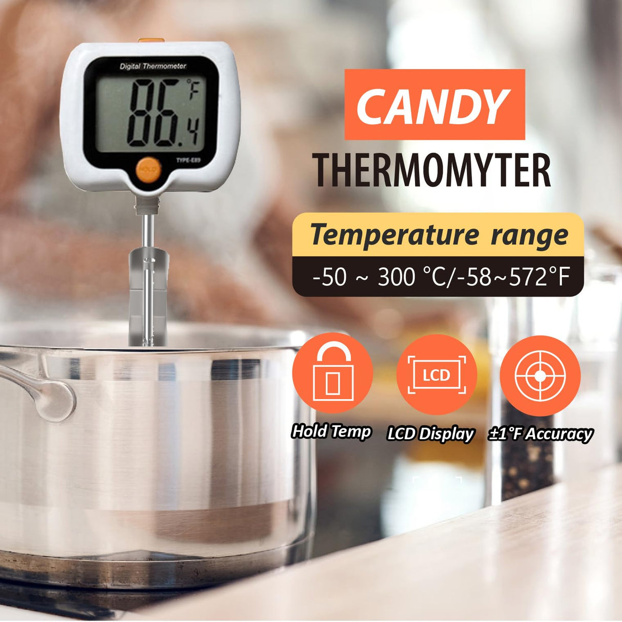 Candy Thermometer for Candy Making with Pot Clip,Best Instant Read Thermometer Digital for Cooking, Baking, Candy and Cheese Making – 10 Inch Probe, Large Rotating LCD Display, Essential Baking Tool efengcook