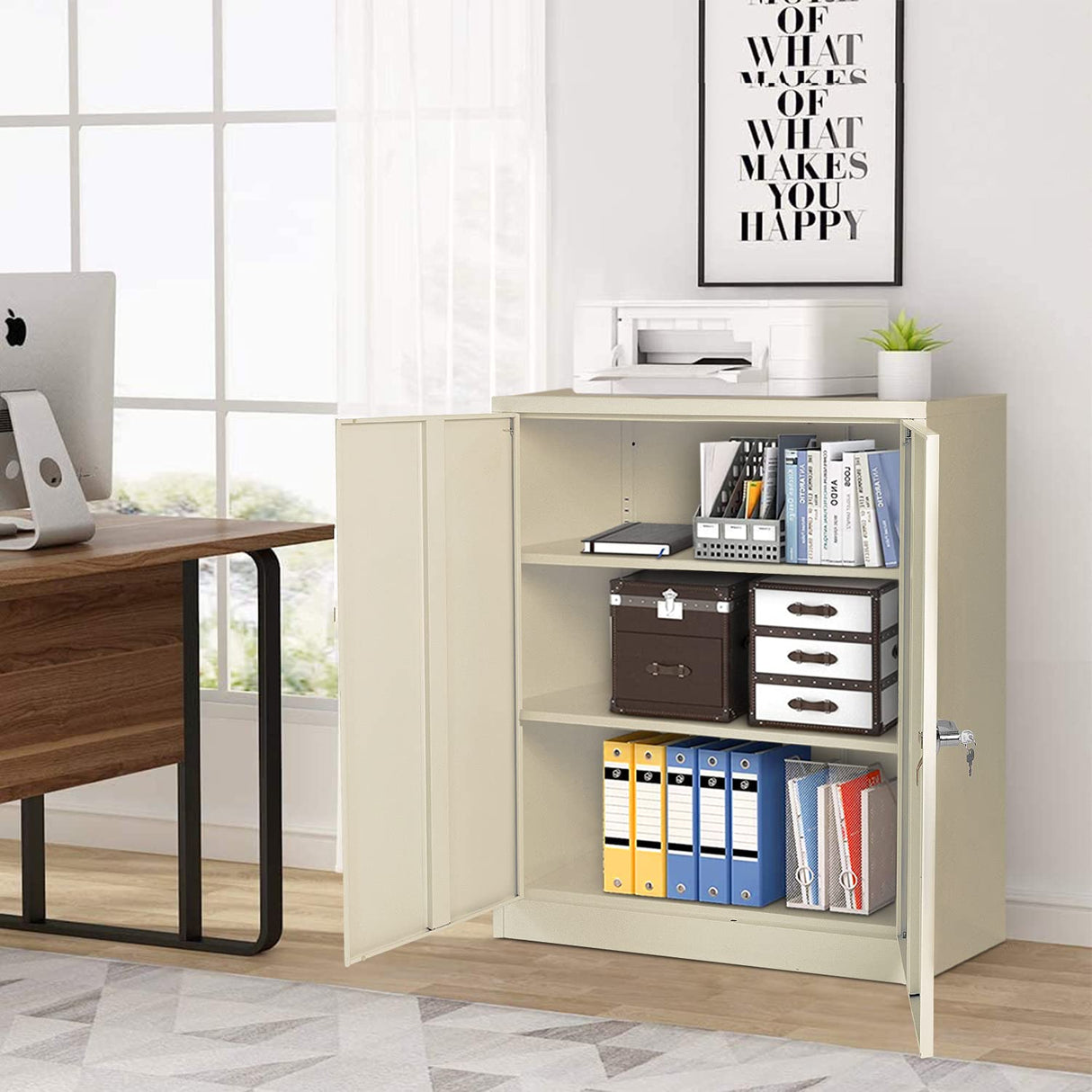 INTERGREAT Steel Storage Cabinet 42", Lockable Metal Storage Cabinet with 2 Doors Locking Counter Cabinet for Home Office (Grey) INTERGREAT