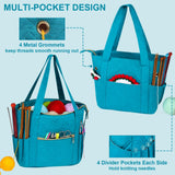 Veirdro Crochet Bag Organizer for Yarn Storage, Velvet Knitting Tote Bag with Double Handle for Crochet Accessories, Portable Travel Case for Yarn Balls, Crochet Hooks& Knitting Needles Holder (Teal) Veirdro