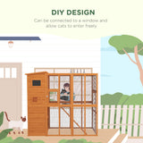 PawHut Large Cat House Outdoor Catio Wooden Feral Cat Shelter, Kitten Enclosure with Door, Cat Condo and Weather Protection Asphalt Roof, 77" L, Natural PawHut