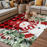 Christmas Red Snowman Outdoor Rug 6x9ft Winter Snowflakes Tree Red Plaid Waterproof Patio Rugs Lightweight Foldable Outside Large Area Rug Carpet for Porch Deck Balcony Backyard Camper Lkicikik