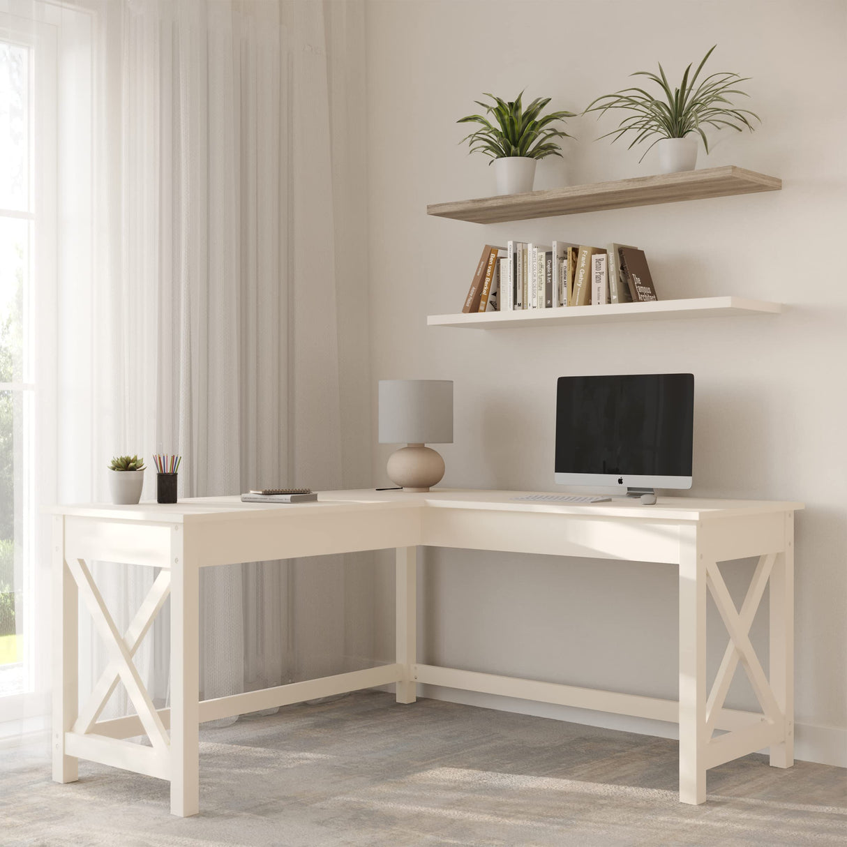 Lavish Home Computer Desk - L-Shaped Desk with X-Pattern Legs - for Office, Computer, or Craft Table - Desks for Home Office (White) Lavish Home