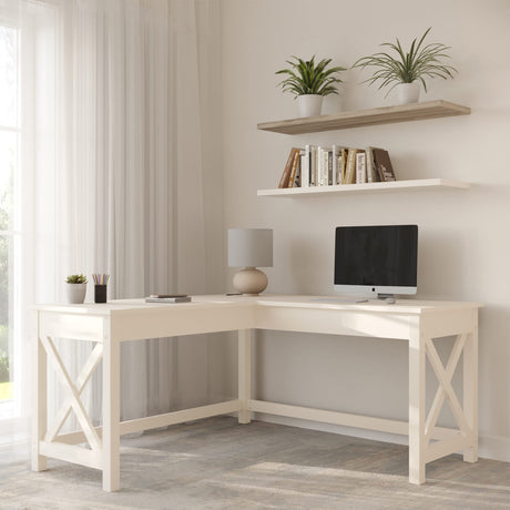 Lavish Home Computer Desk - L-Shaped Desk with X-Pattern Legs - for Office, Computer, or Craft Table - Desks for Home Office (White) Lavish Home