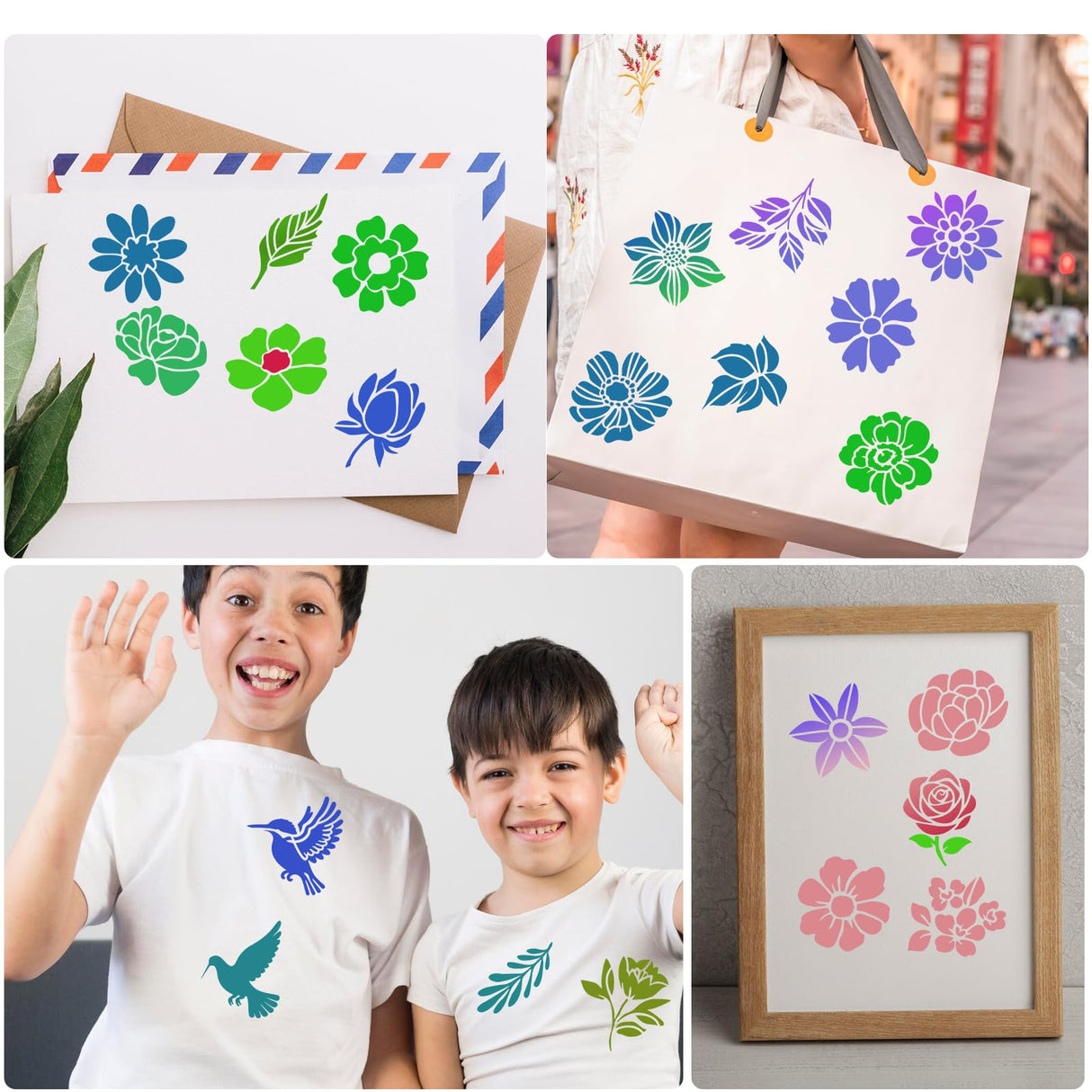 Sitsink Flower Stencils for Crafts - 60 Pcs Reusable Cute Floral Wall Stencil Templates for Painting on Walls, Wood, Rock, DIY Art Projects, Window Glass, Card Sitsink