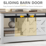 DWVO Farmhouse Storage Coffee Table: Wooden Square Center Table with Sliding Barn Door, Half Open Storage for Living Room, Grey/White DWVO