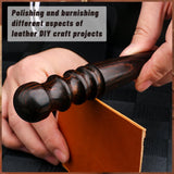 WONVOC Leather Edge Burnish Kit 2 PCS Ebony Wood Leather Burnisher Tool, Round Head Leather Edge Burnishing Tool, Leather Edge Slicker Burnisher, Leather Craft Tool WONVOC