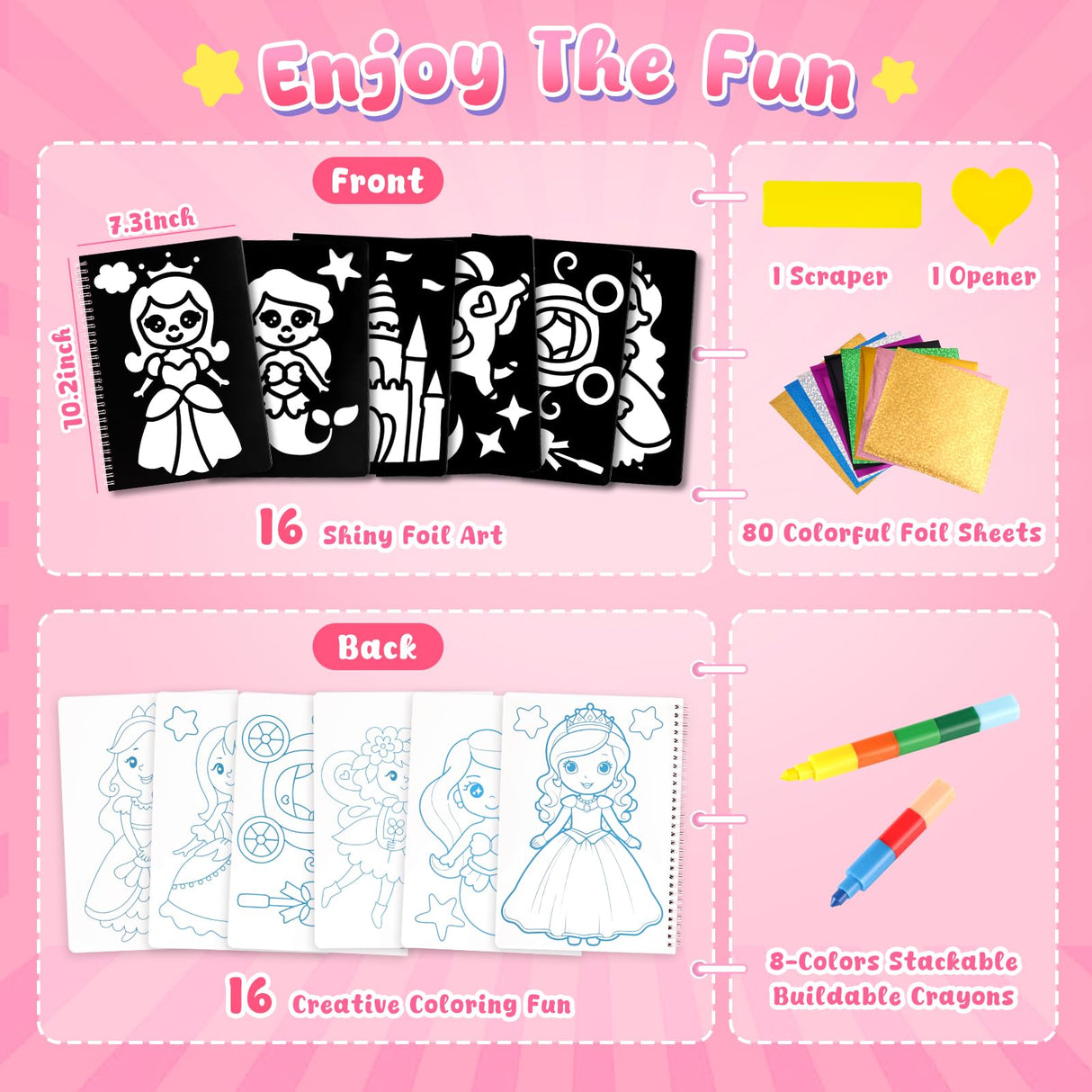 3 otters Foil Art Fun, Princess Arts and Crafts for Kids DIY Creative Travel Toy Birthday Gifts for Girls 4 5 6 7 8 3 otters