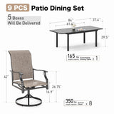 SUNSHINE VALLEY 9 Pieces Patio Dining Set for 8, Outdoor Dining Set with Teslin Fabric High Back Swivel Chairs & Black Metal Extendable Table, Outdoor Table and Chairs Set for Deck Backyare Garden SUNSHINE VALLEY
