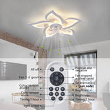 Ruibutrade White Flower Modern CeilingFans with Lights, Low Profile Ceiling Fan with Remote for Bedroom, Flush Mount Ceiling Fan with LED Dimmable Light,3-Colors, 6-Speeds, Timing Ceiling Fan Light Ruibutrade