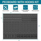 Daanxw Metal Peg Board Kit with 1/4" Pegboard Accessories, 6 Pack 12"X24" Pegboard and 264PCS Extra Thick Pegboard Accessories,Wall Organizer Peg Board Panels Tool Organizer Storage System (Black) Daanxw