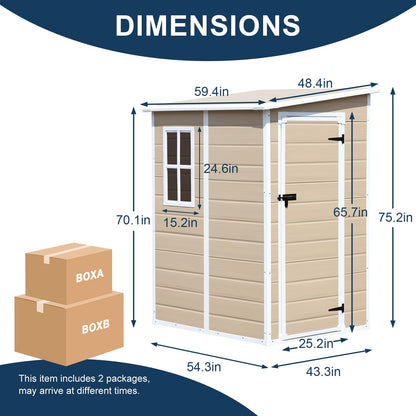 SELLERWE 5x4 FT Outdoor Storage Shed, Waterproof Resin Storage Shed with Floor & Window & Lockable Door, Tool Shed for Garden Patio, Backyard - WoodArtSupply