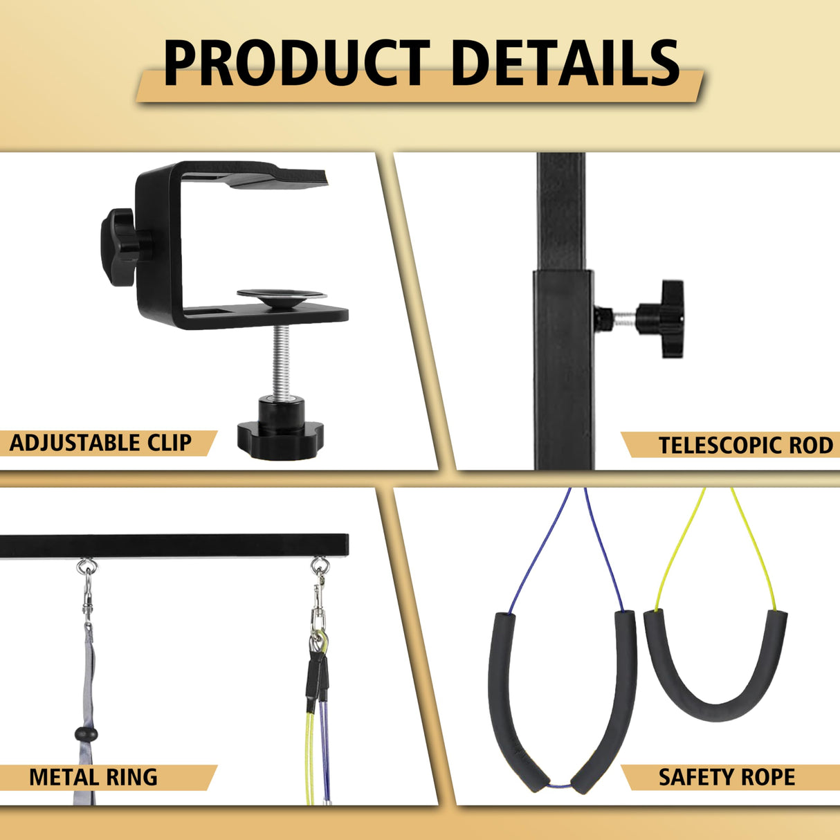 Dog Grooming Arm with Metal Clamp - Adjustable Portable Dog Grooming Table Arm for Table with 1 Loop Noose & Two No Sit Haunch Holder,Grooming Restraint for Small Medium Dogs JWPC