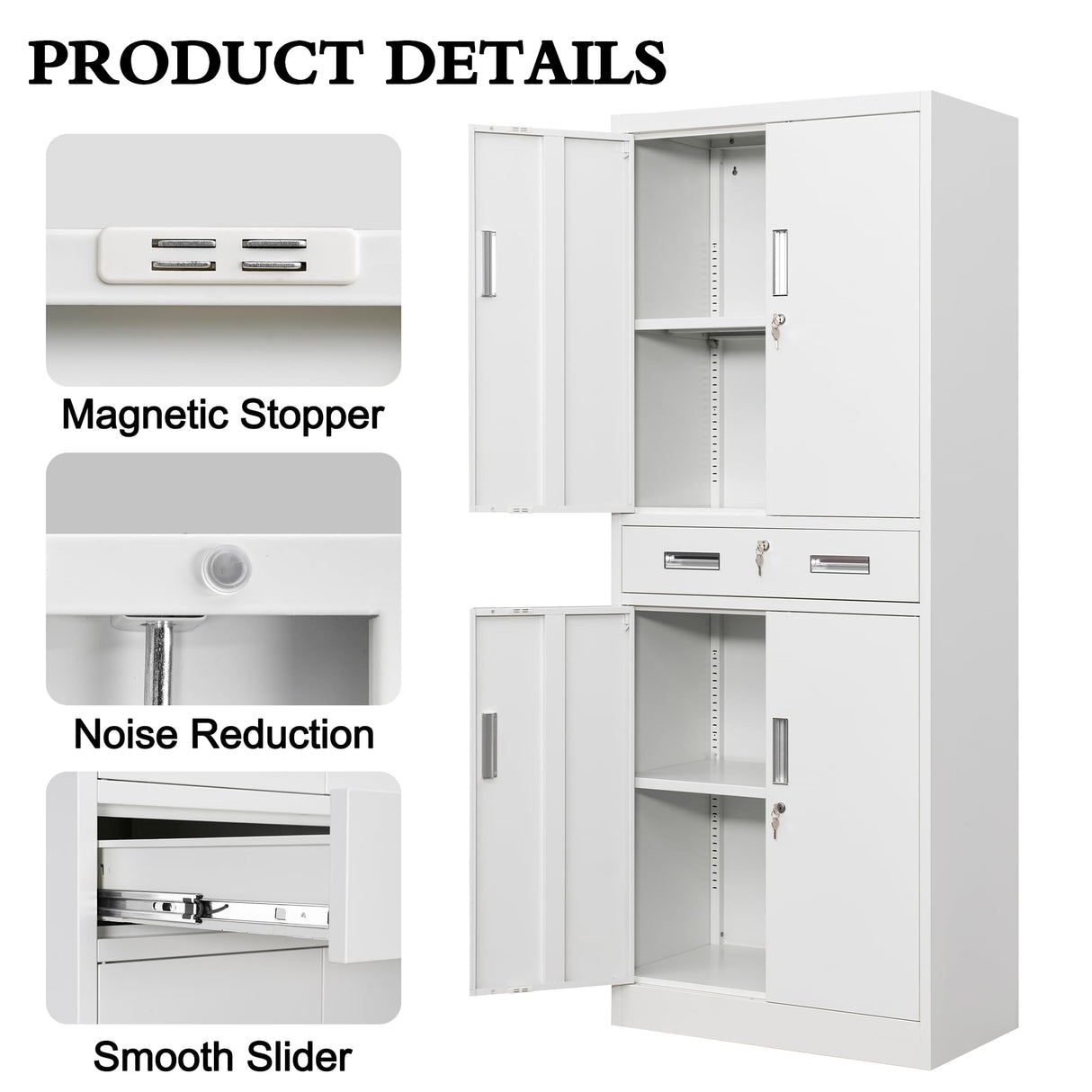 CJF Metal Storage Cabinets with Drawer and Adjustable Shelves, Locking Storage Cabinet for Pantry Kitchen Home Office Garage Living Dining Room (White) CJF