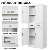 CJF Metal Storage Cabinets with Drawer and Adjustable Shelves, Locking Storage Cabinet for Pantry Kitchen Home Office Garage Living Dining Room (White) CJF