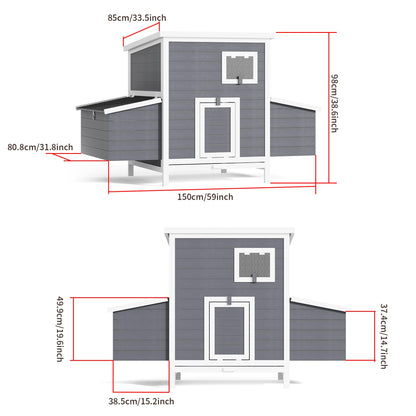 59" Large Chicken Coop with 4 Nesting Boxes, Wooden Chicken House Outdoor Hen House, Waterproof Roof Chicken Cage Pet House for Chicken Rabbit