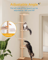 Aechonow 80.3inch Floor to Ceiling Cat Tower on Wall with 5 Mats, Tall Cat Tree for Large Adult Cats, Jute Scratch Post, Large Wooden Perch Stairs Wall Shelves Aechonow