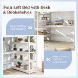 Giantex Twin Loft Bed with Desk & Storage Stairs - Solid Wood High Bed for Kids & Teens - White Giantex