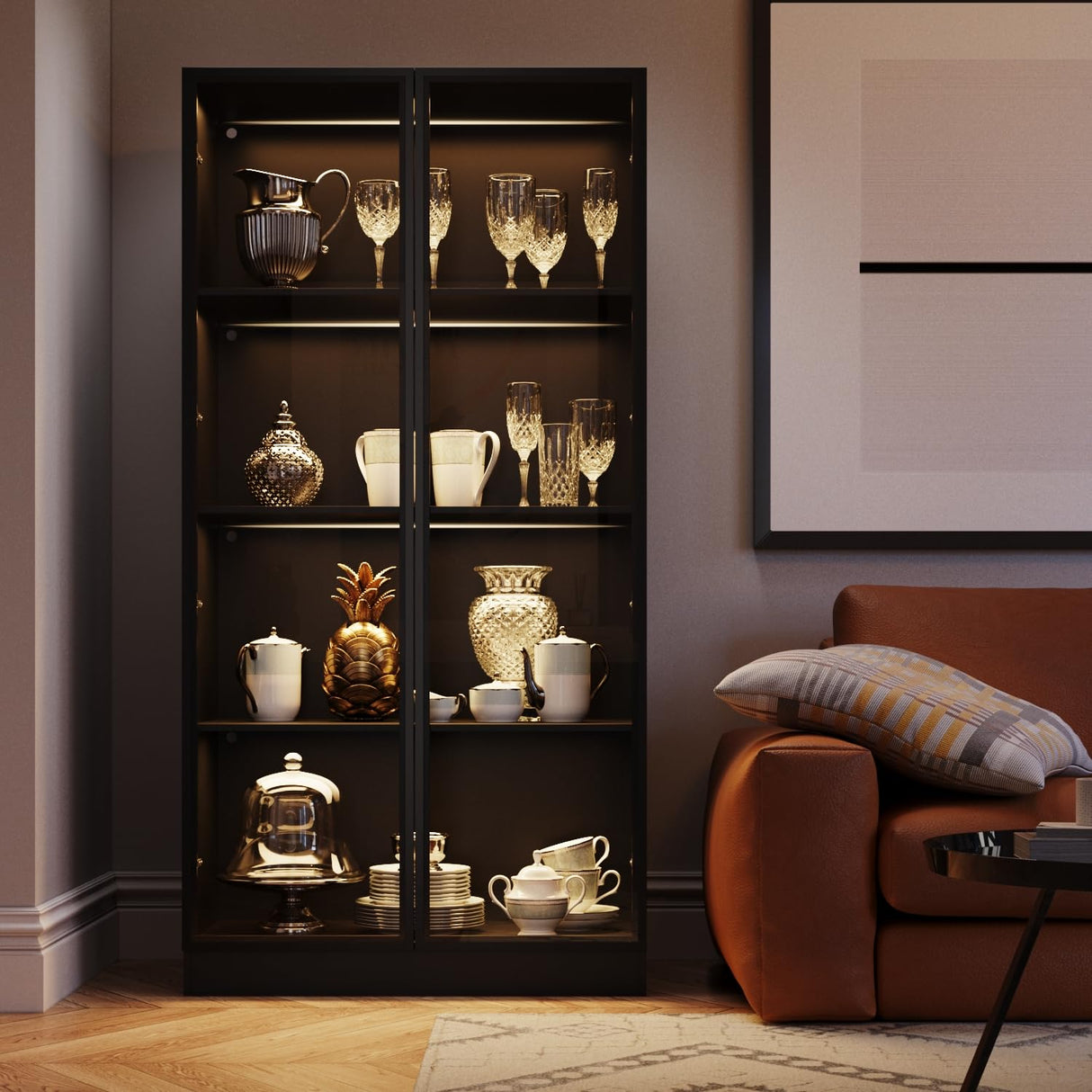 GLAUBIO Display Cabinet for Collectibles 4 Tier Metal Storage Cabinet Black Curio Cabinet with Glass Doors,Collectibles Toy Organizers Rack & Display Shelf,Kitchen Pantry for Home Office, Living Room GLAUBIO