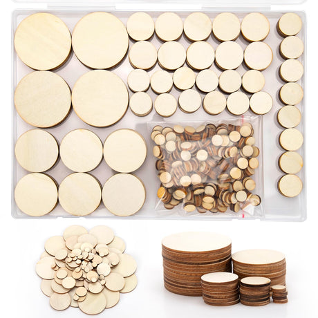 450 Pieces Unfinished Wood Circles for Crafts, 5 Size Wood Rounds Wooden Disc Circles Blank Natural Wood for DIY Painting Carving Art Craft Nitelemn