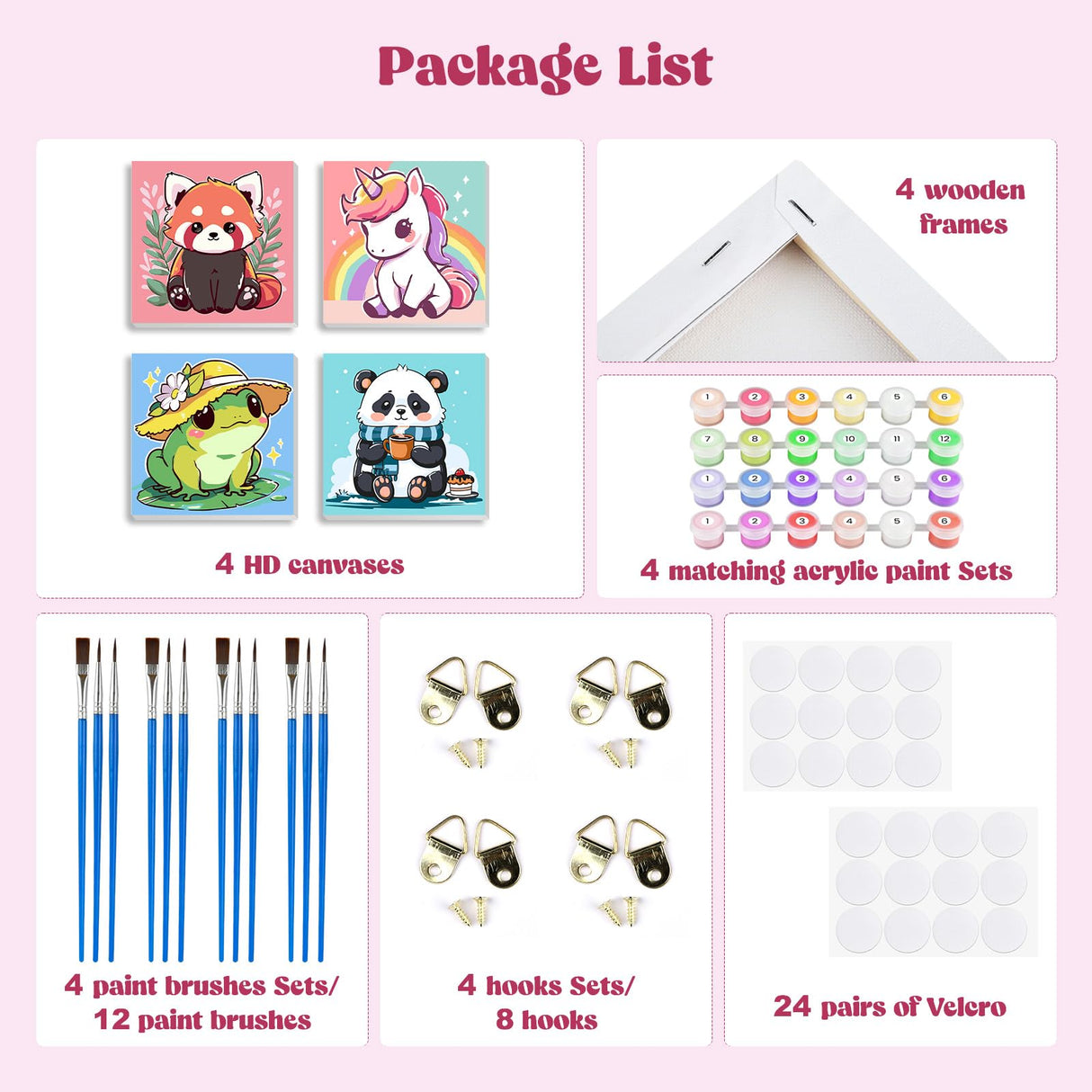 MXJSUA 4 Pack Cute Panda Bear Animal Paint by Numbers Kit with Framed Canvas for Ages 6-12 Kids, Paint by Numbers Kits for Children Beginners, Acrylic Oil Painting for Home Wall Decor Gift (8x8 inch) MXJSUA