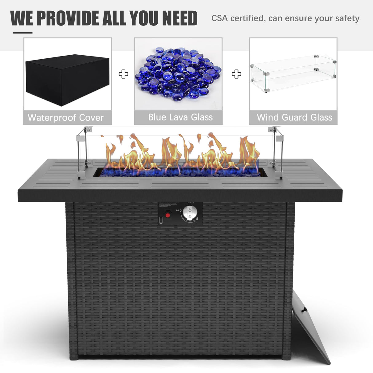 LayinSun Large Aluminum Patio Furniture Set with Fire Pit Table, 6 Pieces Modern Outdoor Conversation Set Sectional Metal Sofa Set with Olefin Cushion LayinSun