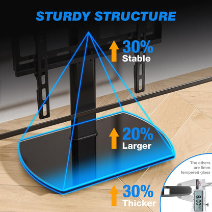 Rfiver Universal Swivel TV Stand for 27-50 55 60 Inch TVs, Height Adjustable Table Top TV Stand Mount Hold up to 88 lbs, Pedestal TV Stand with Tempered Glass Base, Replacement TV Stand Base