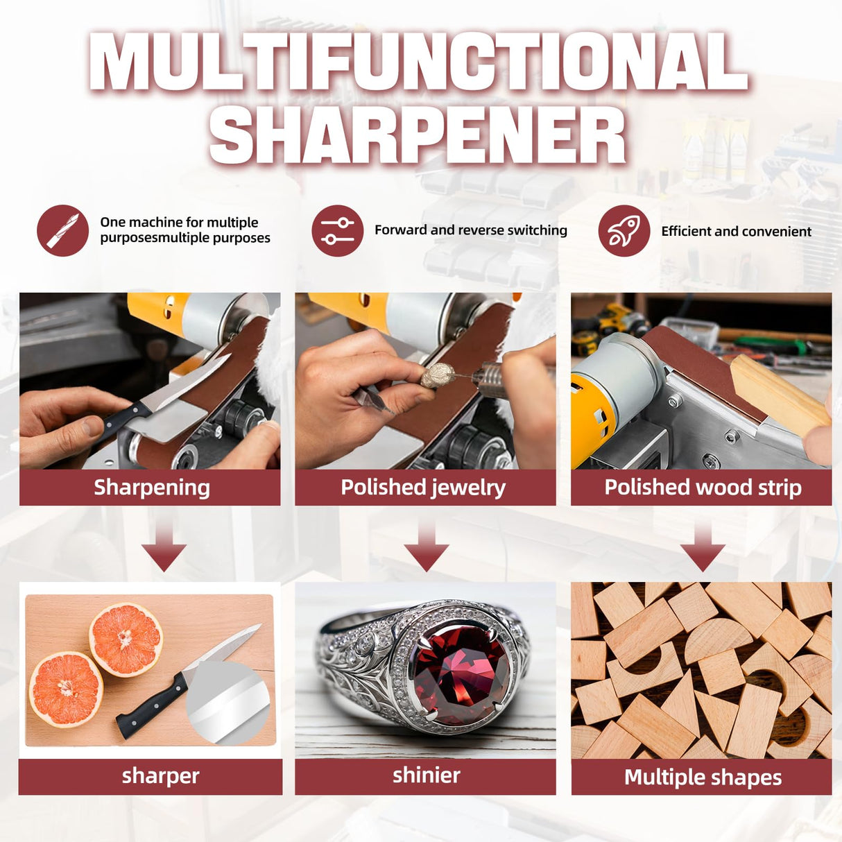 MIZHAO Electric Knife Sharpener Multifunctional - 7 Adjustable Speed Knife Making Belt Grinder Knife Sharpening System - For Hunting, Serrated & Kitchen Knives, Wood, Plastic, Crafts, Silver MIZHAO