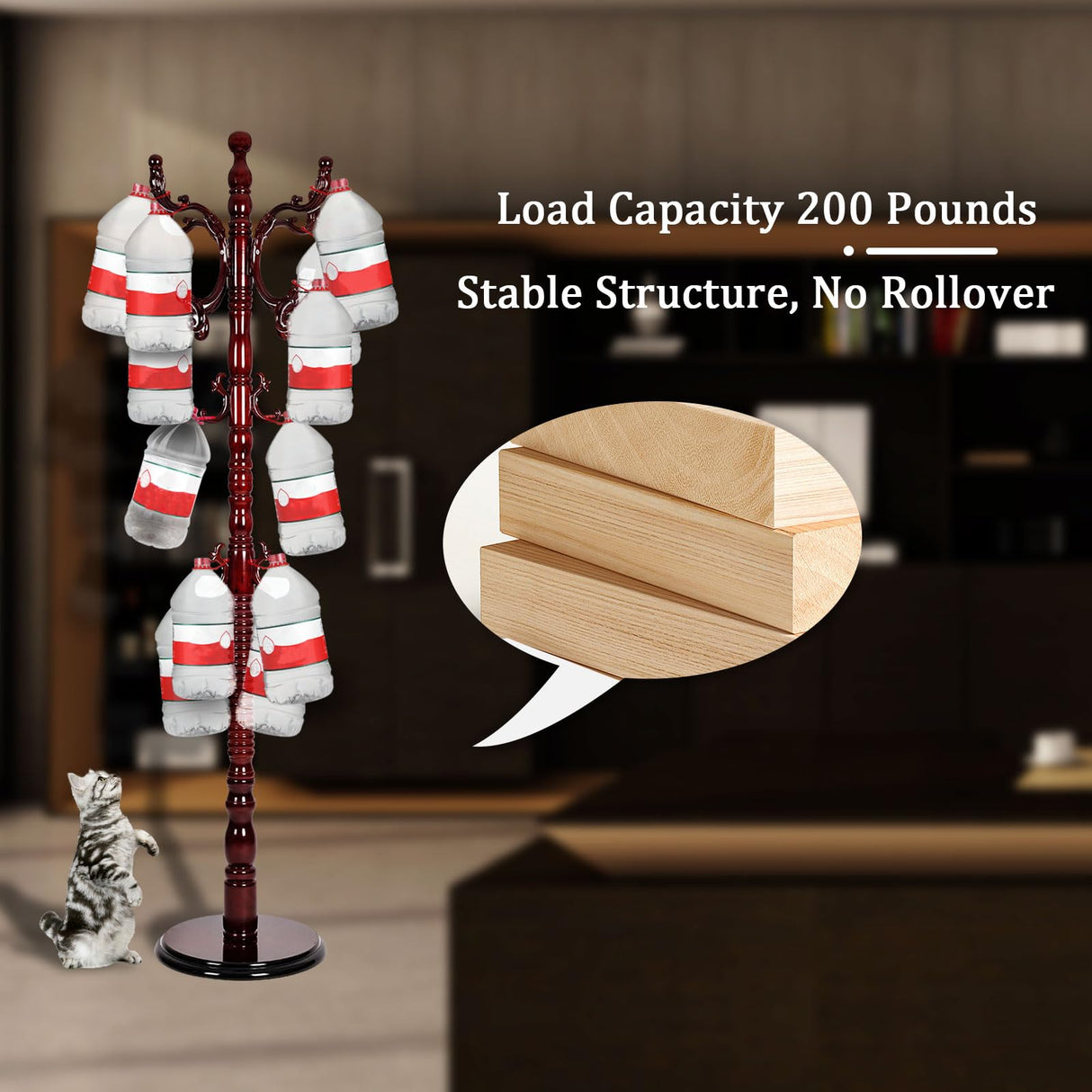 Coat Racks Free Standing with 14 Hooks, Natural Wood Coat Rack with Solid Round Base, Adjustable Height Coat Racks, Easy Assembly for Hallway, Bedroom and Office (Reddish brown) RUFXIEZW