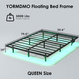 YORMDMO Floating Bed Frame Queen Size, Heavy Duty Bedframe with Smart LED Lights & Charging Station, Modern Metal Platform Bed, Easy Assembly No Box Spring Needed, 10 Inch YORMDMO