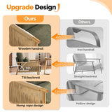 VINGLI Boho Braid Accent Armchairs Set of 2,Mid-Century Modern Chiars with Solid Wooden Armrest,Comfy Louge Cushion Chairs with Waist Pillow for Bedroom,Living Room,Reading Room, Dark Green VINGLI