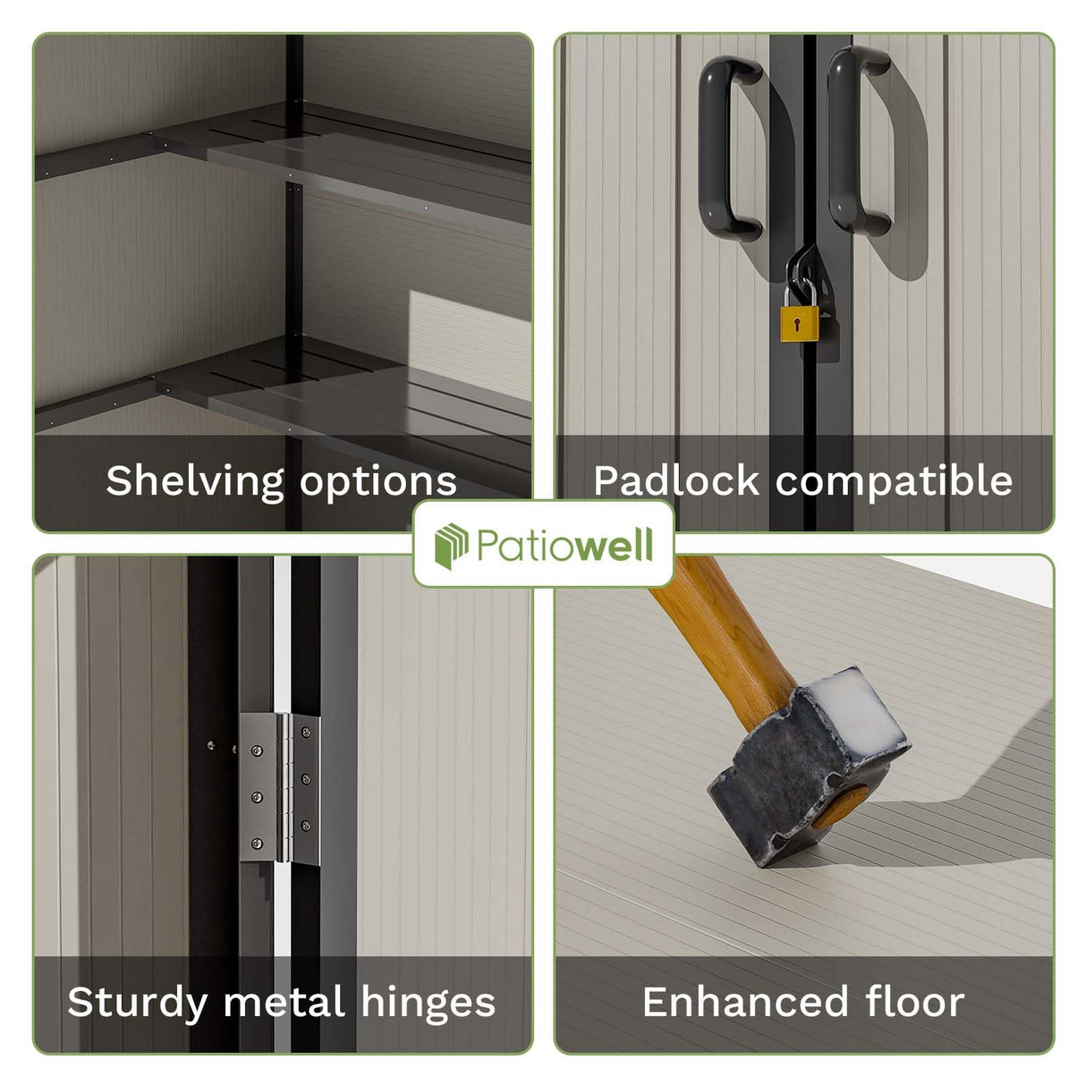 Patiowell 5 x 3 FT Outdoor Storage Shed, Resin Waterproof Cabinet with Adjustable Shelves and Lockable Doors for Patio Furniture, Pool Accessories and Tools, Beige Patiowell