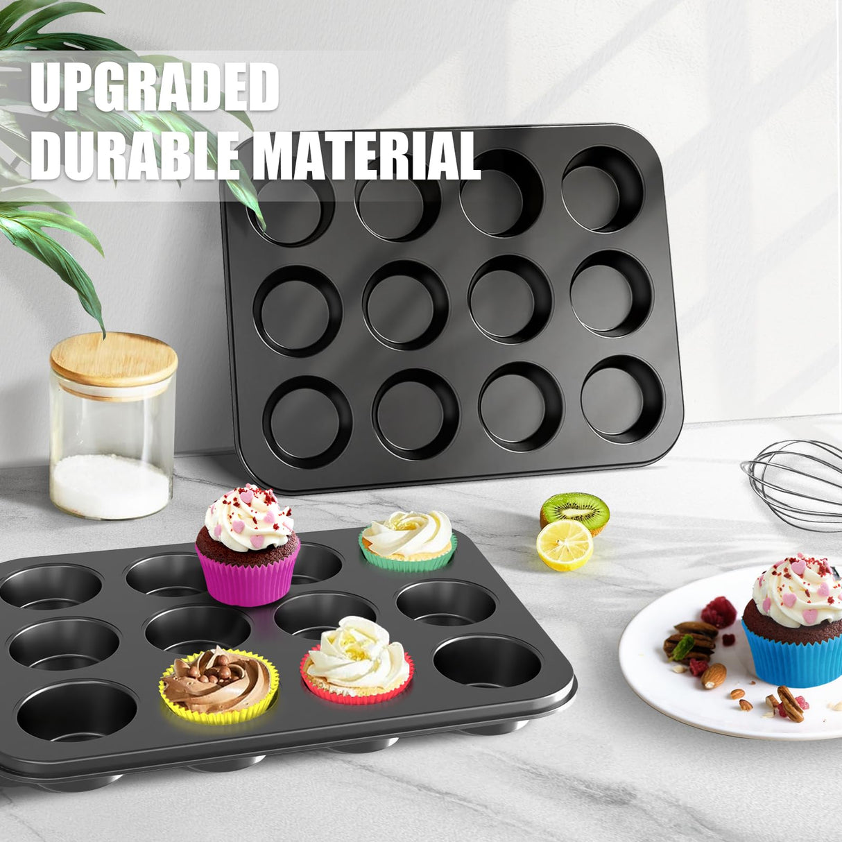 WIBIMEN Muffin Pan with 12 Silicone Cupcake Baking Cups - Non-stick Regular Size Cupcake Pan - Reusable Muffin Tin Baking Pans Set for Making Muffin Cakes, Tart, Bread(1PCS: 12-Cup Regular) WIBIMEN