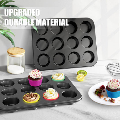 WIBIMEN Muffin Pan with 12 Silicone Cupcake Baking Cups - Non-stick Regular Size Cupcake Pan - Reusable Muffin Tin Baking Pans Set for Making Muffin Cakes, Tart, Bread(1PCS: 12-Cup Regular)